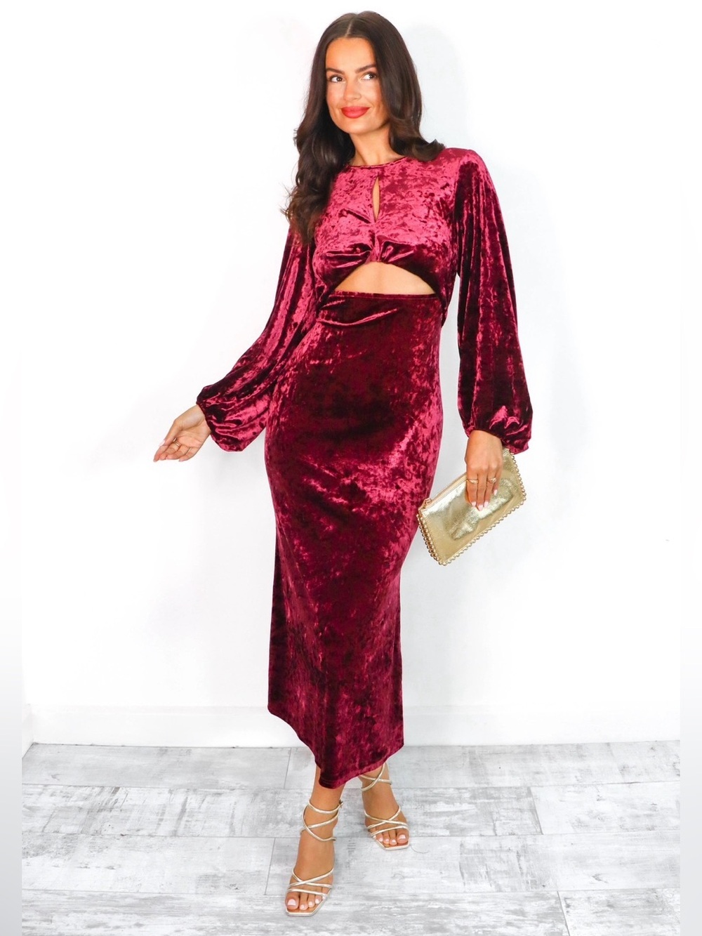Girl In Mind Cutout Maxi Wine Velvet Dress